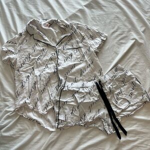 Victoria's Secret White and Black Script Pajama Set